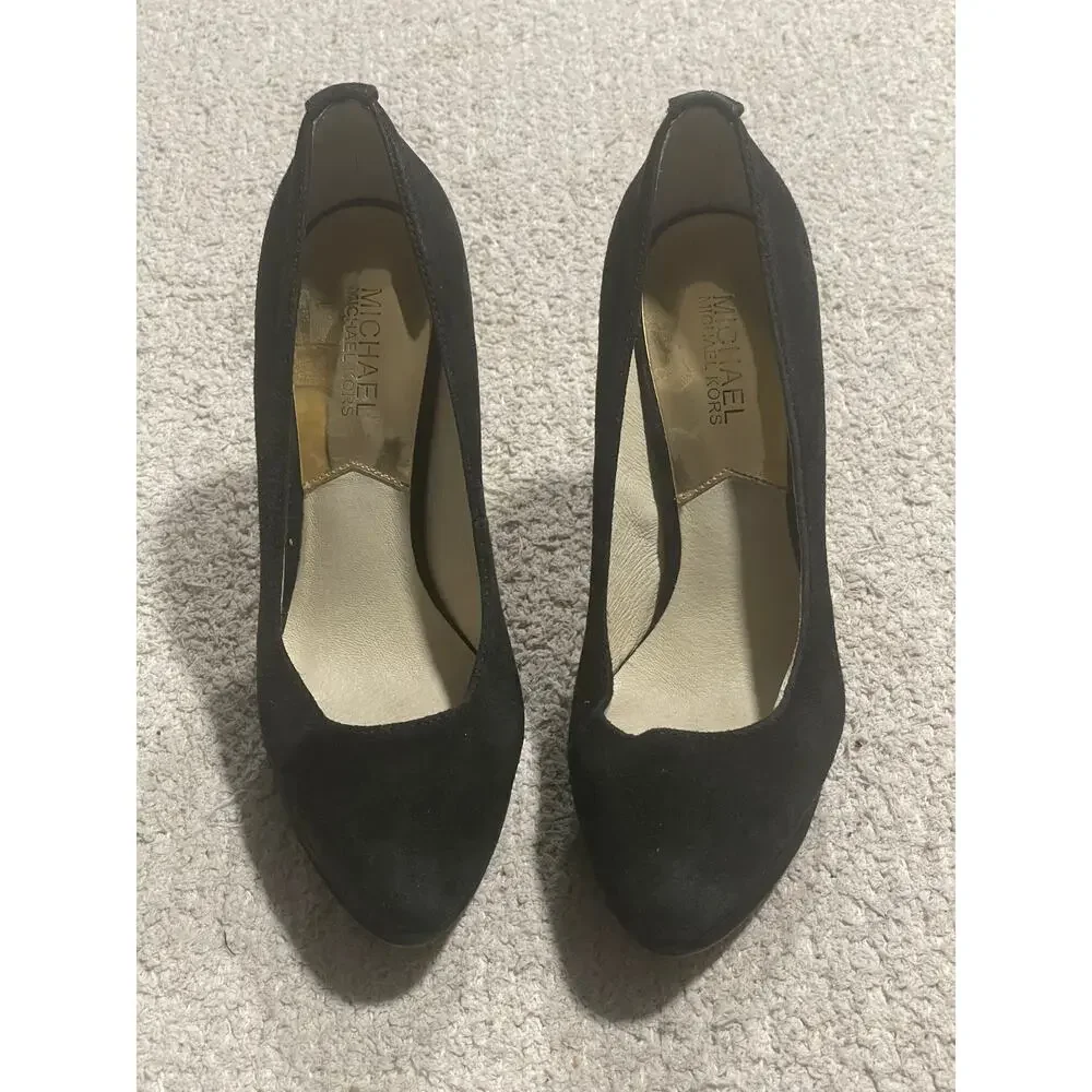 Michael Michael Kors Suede Pumps Heels Women's Size 7.5 M ST15G Leather Black